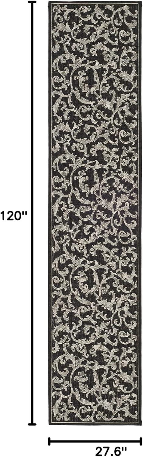 SAFAVIEH Courtyard Kevin Floral Indoor/Outdoor Runner Rug, 2'3" x 10', Black/Sand