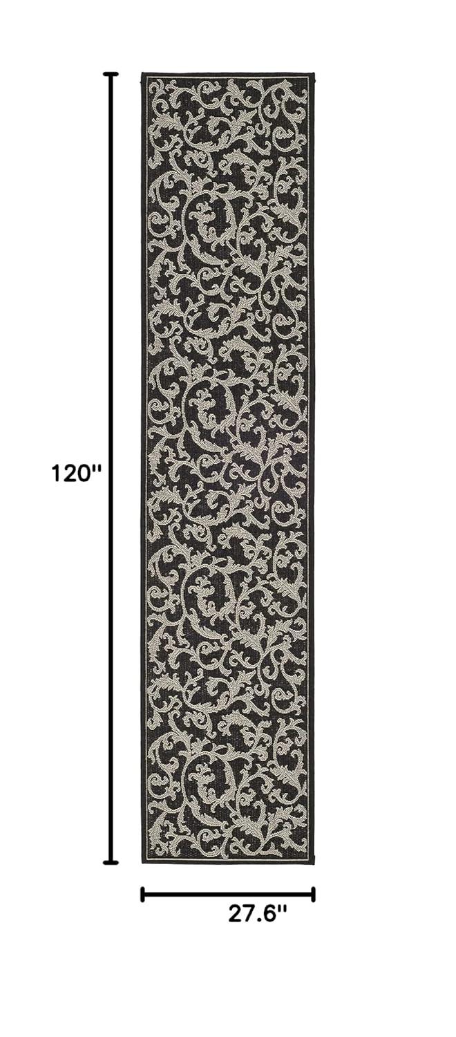 SAFAVIEH Courtyard Kevin Floral Indoor/Outdoor Runner Rug, 2'3" x 10', Black/Sand