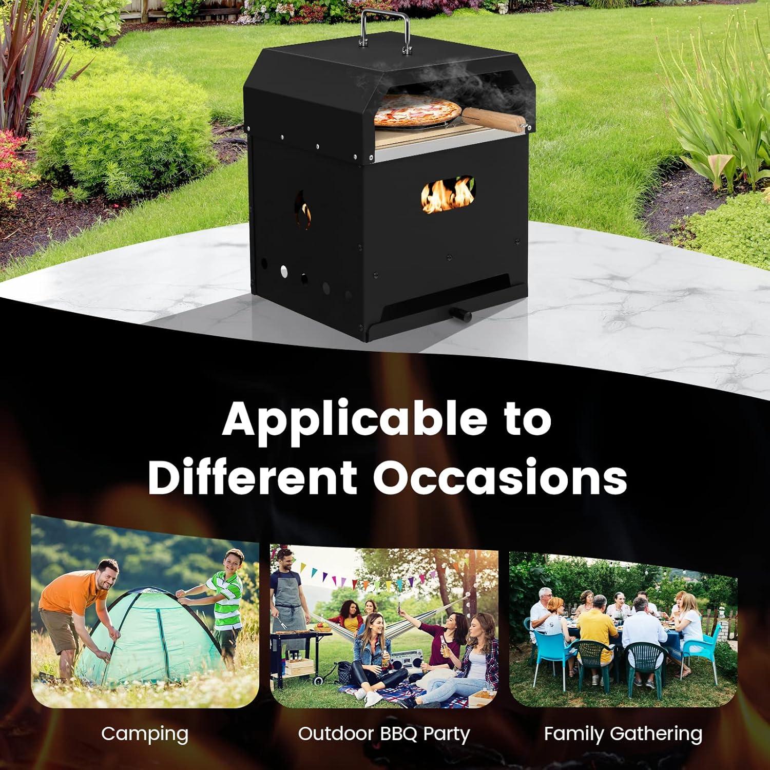 Portable Black Wood-Fired Outdoor Pizza Oven with Accessories