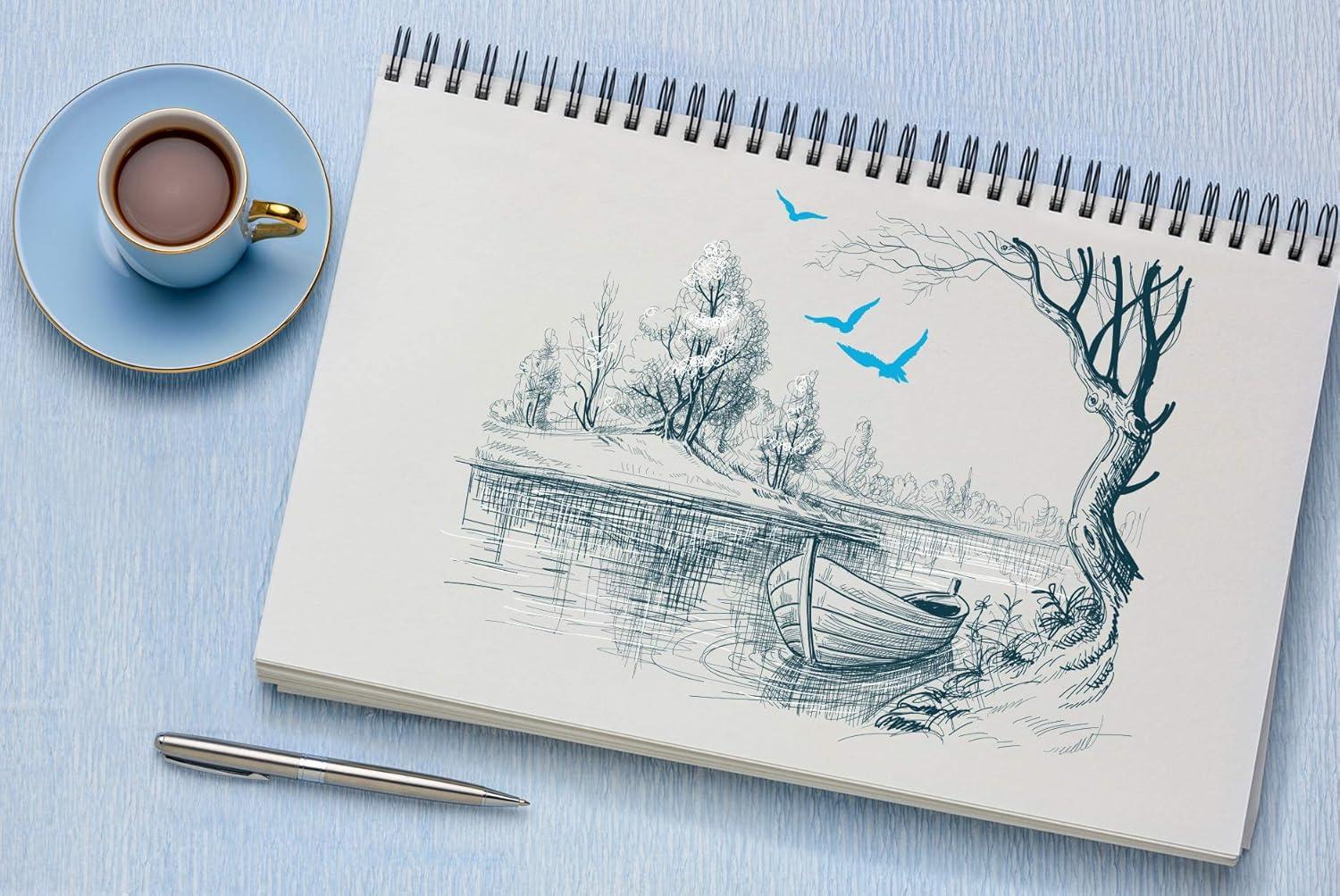 Artist’s Sketchbook Hardcover – 200GSM Very Thick Paper – Large, Spiral Sketch Book for Drawing and Mixed Media – Sketch Pad, Art Book - 11.4 x16.5, 40 Sheets / 80 Pages