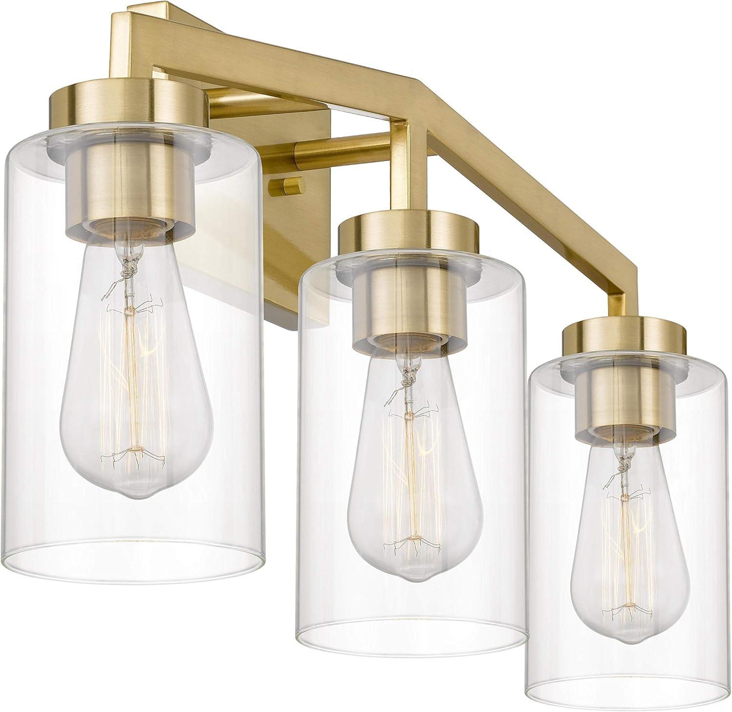 Metropolis 3-Light Satin Brass Vanity Light with Clear Glass Shades