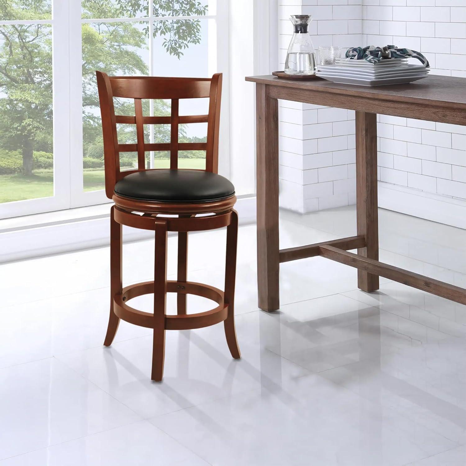 24" Kyoto Wood Composite Counter Height Barstool Cherry - Boraam: Swivel, Upholstered, Lacquered Finish