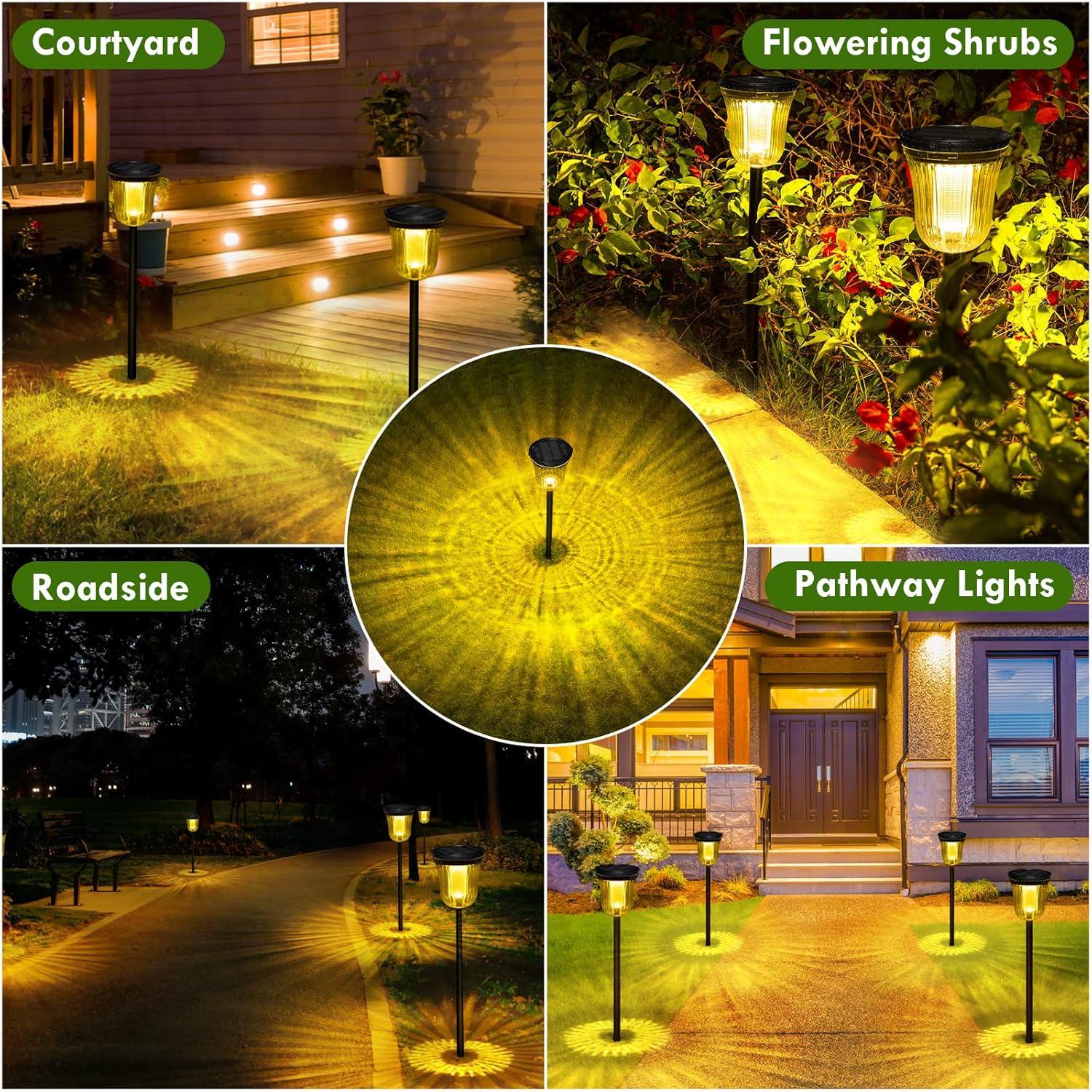 JSOT 4 Pack Solar Pathway Lights Outdoor Waterproof, 200LM Solar Path Lights, Super Bright Solar Garden Lights for Yard Lawn Walkway Driveway, Warm/White Light
