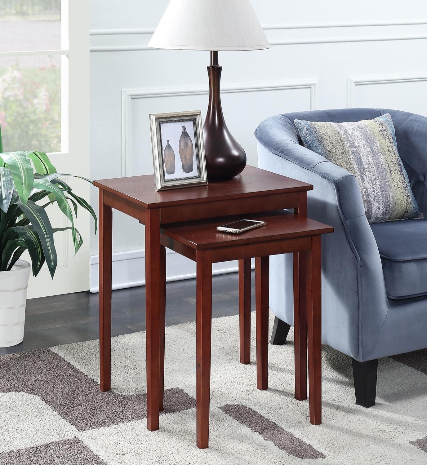 Mahogany Rectangular Wood Nesting End Tables Set