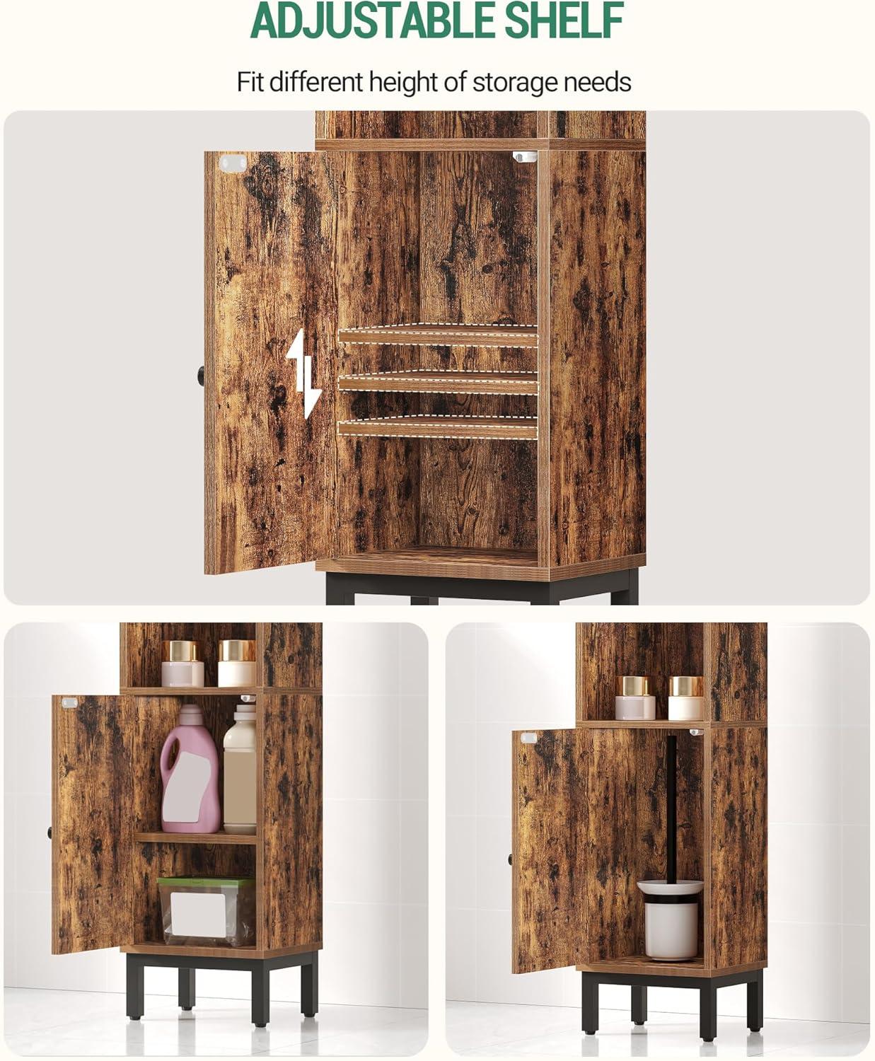 Mercer41 Bathroom Storage Cabinet, Small Corner Floor Cabinet with Door and Shelves, Narrow Toilet Paper Cabinet, Bathroom Organizer with Adjustable Shelf, for Small Spaces