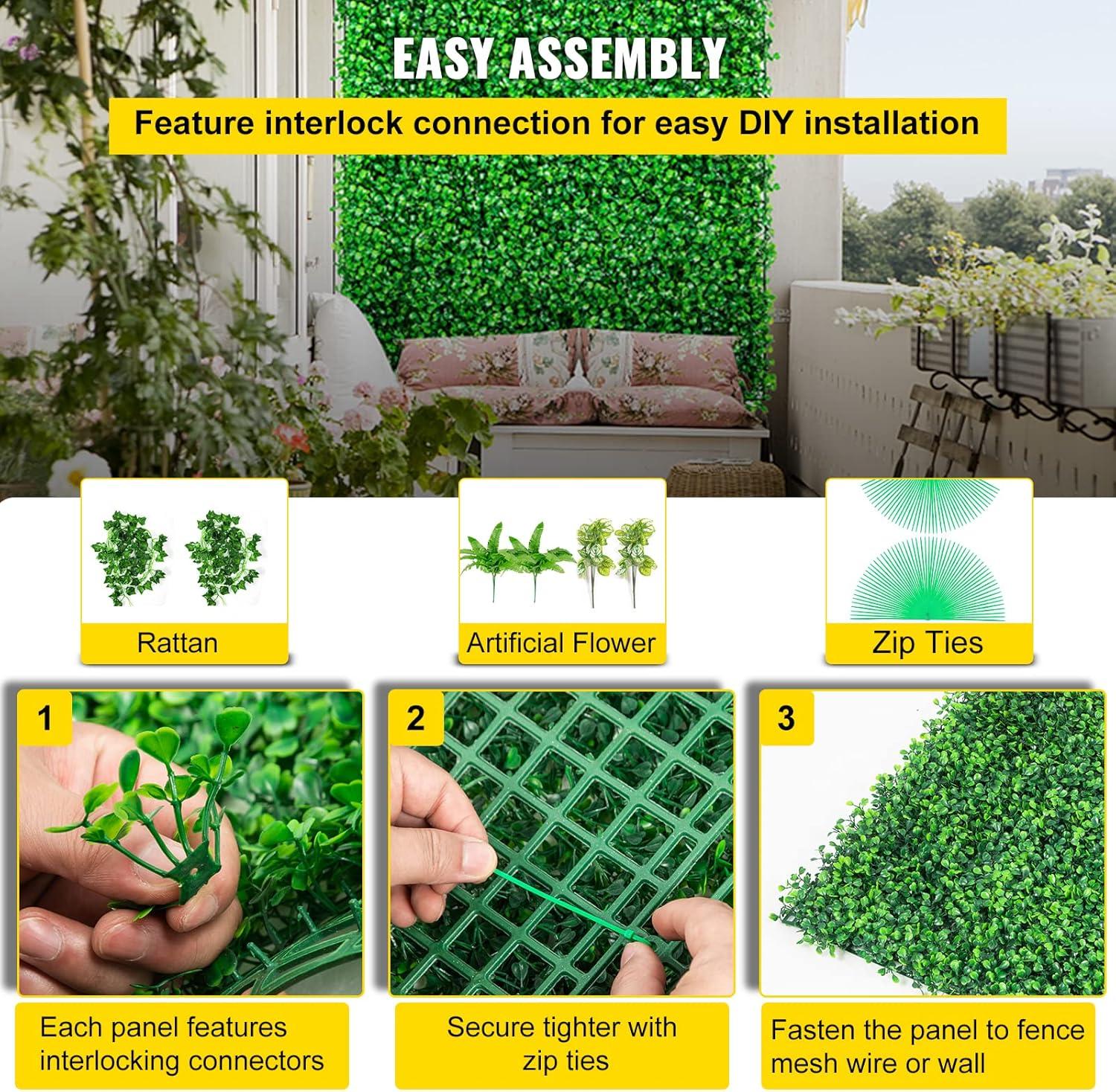 12 pcs 20"*20" Artificial Grass Boxwood Wall Hedge Mat Privacy Fence Decor Panel (Medium Green)