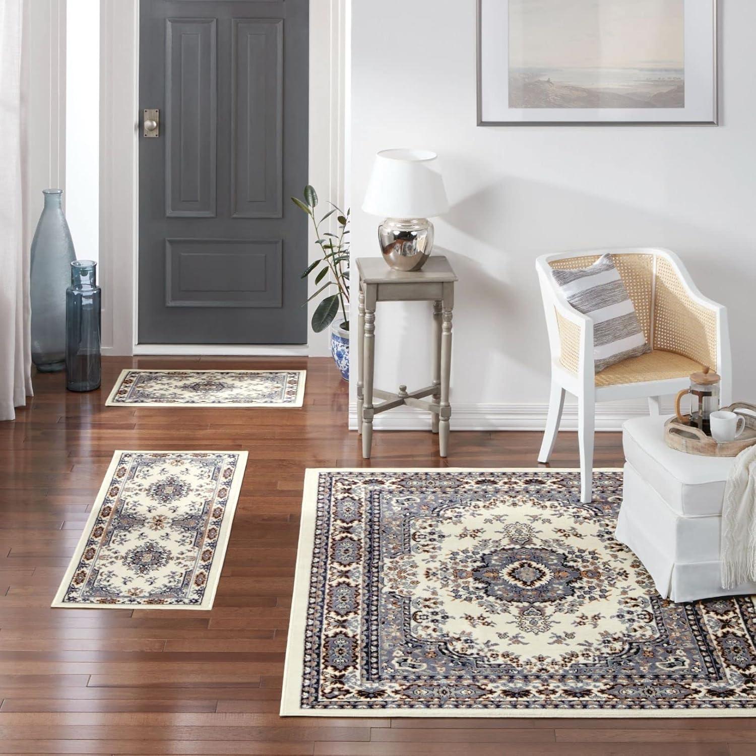 Home Dynamix Ariana Ksara Traditional Medallion Border Area Rug, Ivory/Blue, 3-Piece Set