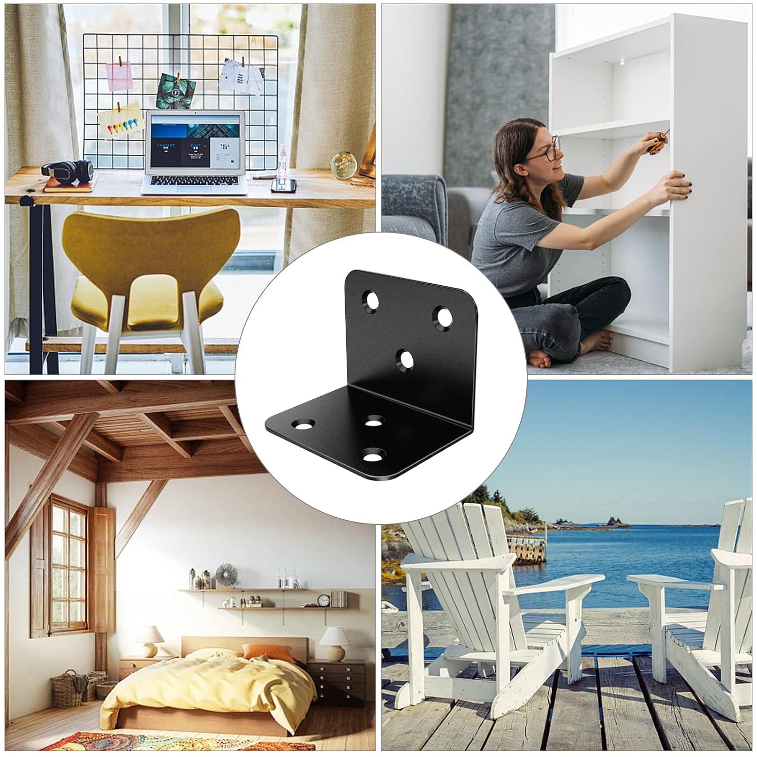 20 Pcs Metal Corner Braces, 1.5in L Brackets for Wood, 90 Degree l Bracket Wide Corner Black Metal Corner Bracket for Wood Furniture Bed Chair