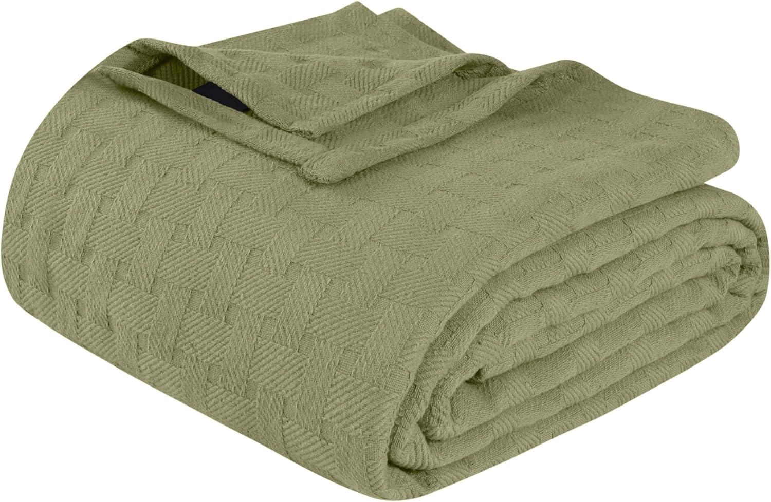 Superior Basketweave All-Season Cotton Blanket, King, Sage