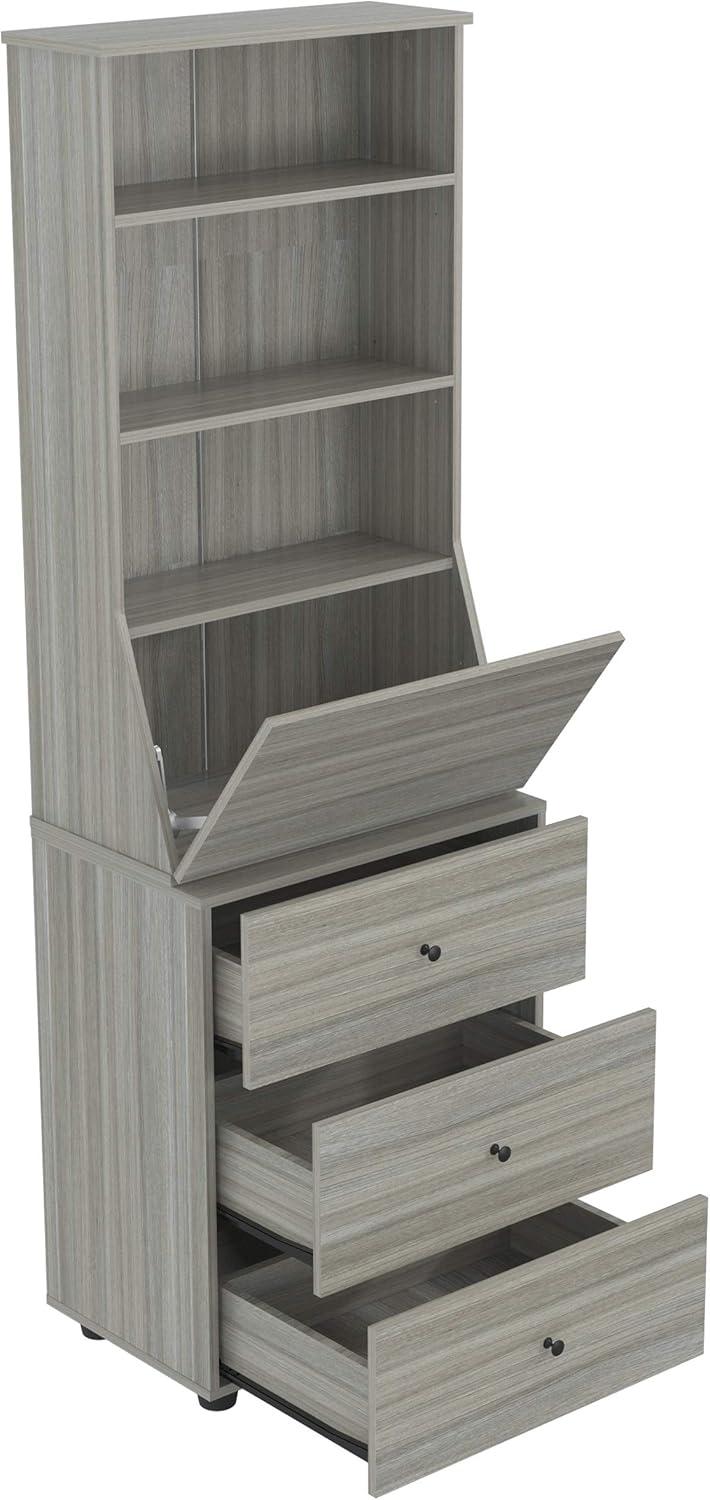 Computer Credenza Workcenter Gray - Inval: Smoke Oak Laminate, Glass Doors, Cable Management