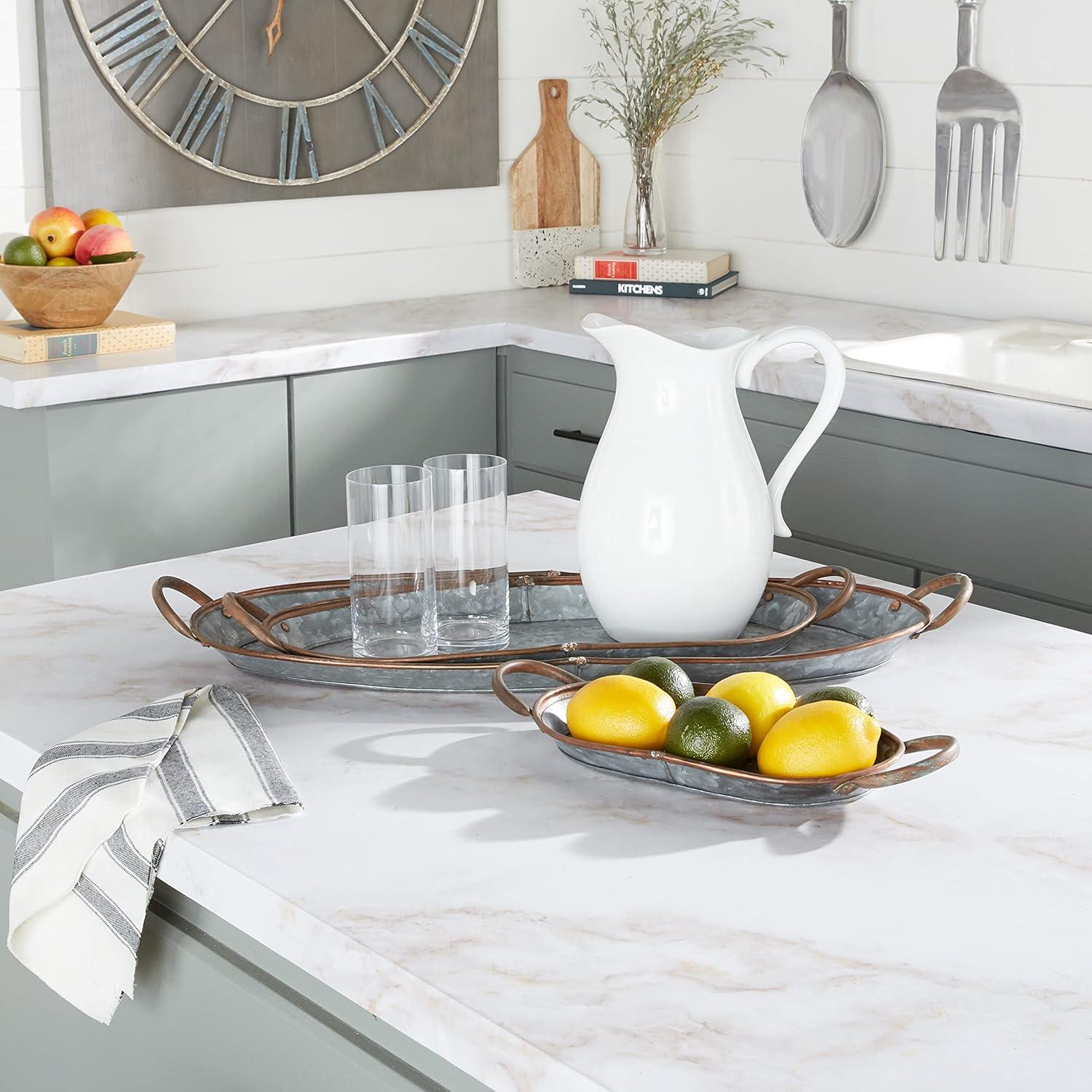 DecMode 14", 22", 28"W Gray Metal Galvanized Tray, 3-Pieces