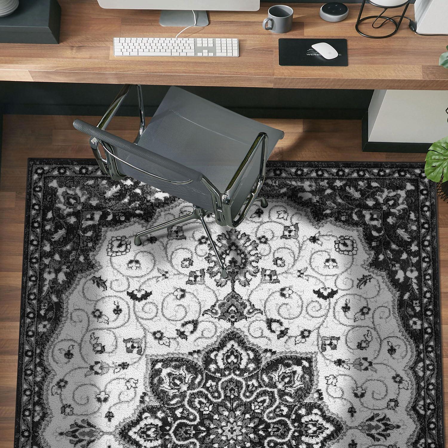 World Rug Gallery Traditional Medallion Area Rug - BLACK 5' X 7'