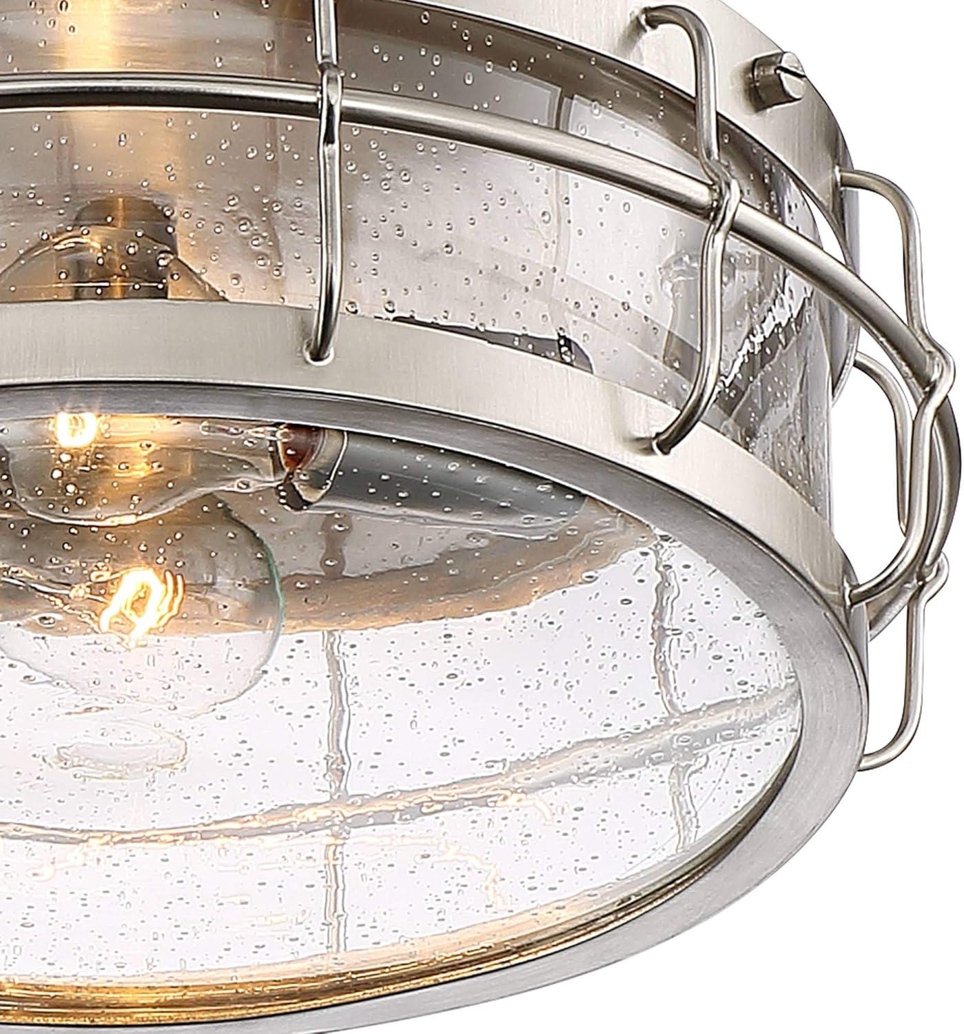 Possini Euro Design Aya Modern Industrial Ceiling Light Flush Mount Fixture 13 1/4" Wide Satin Nickel 2-Light Cage Clear Seeded Glass for Bedroom Home