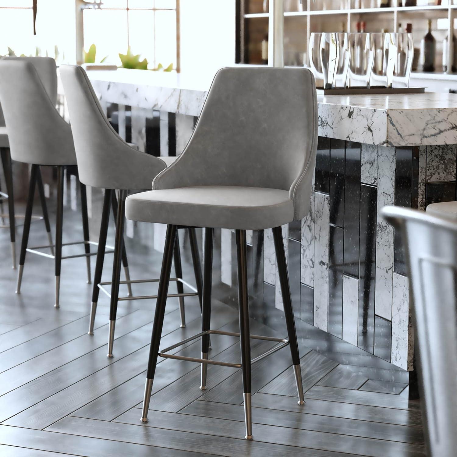 Flash Furniture Commercial Gray LeatherSoft Counter Height Stools with Chrome Accents - 2 Pack