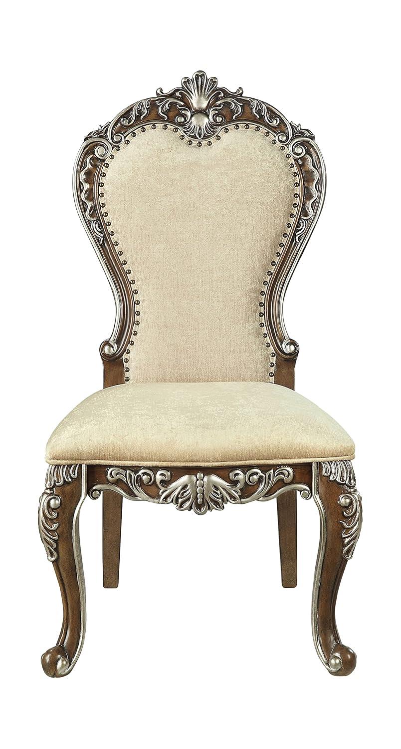 25" Latisha Dining Chair Antique Brown - Acme Furniture: Silver Detailing, Gray Chenille, Nailhead Trim