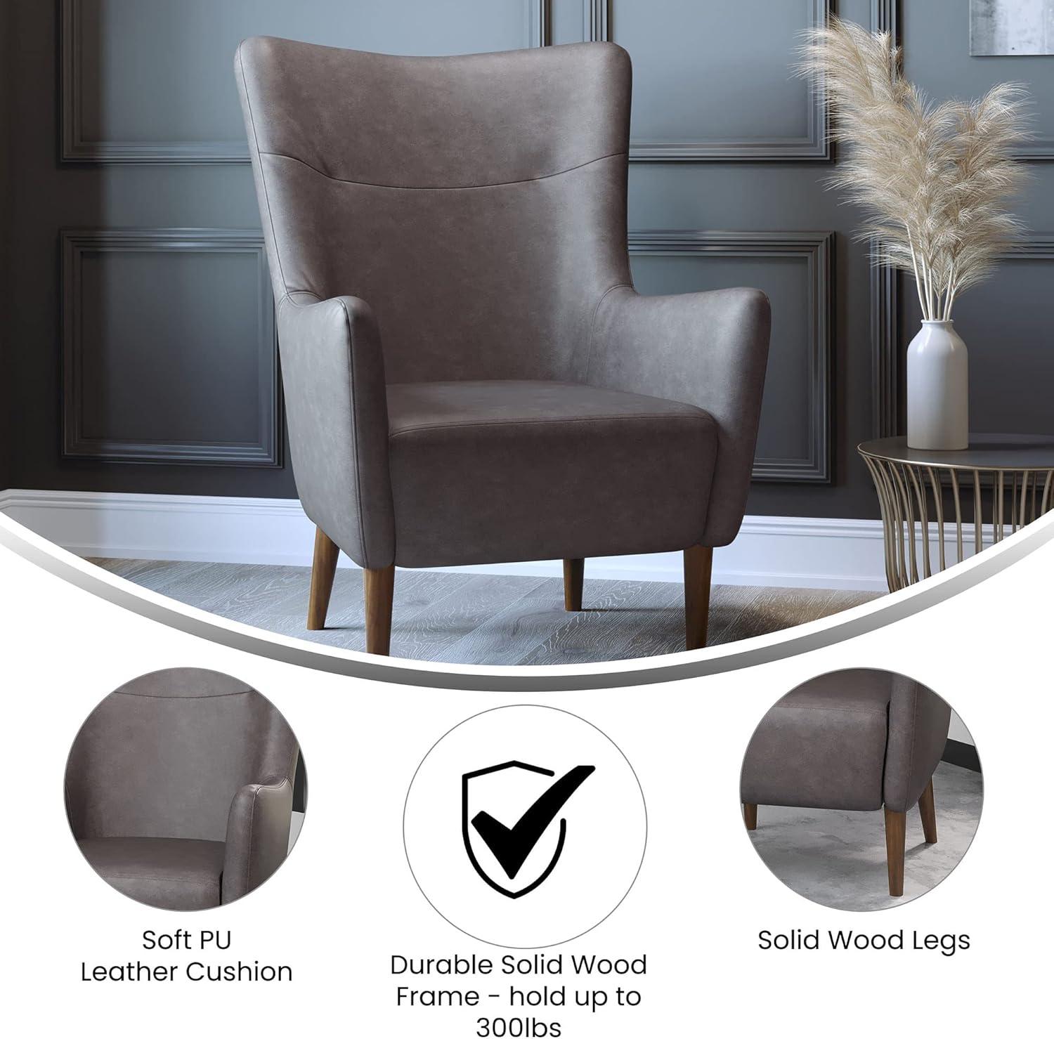 Flash Furniture Connor Traditional Wingback Accent Chair, Commercial Grade Faux Leather Upholstery and Wooden Frame and Legs