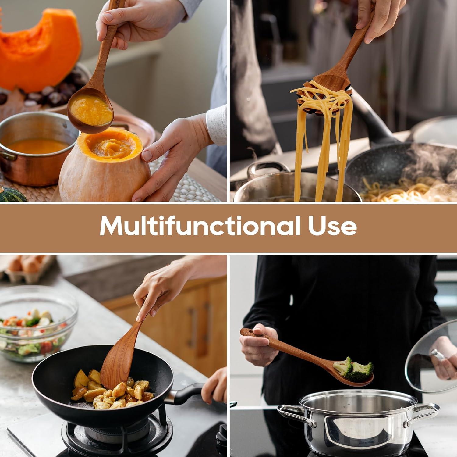 FAST APPLIANCES LLC 10 Pcs Wooden Spoons For Cooking, Wooden Utensils For Cooking Teak Wood Nonstick Wooden Cooking Utensils,Wooden Spatula Sets