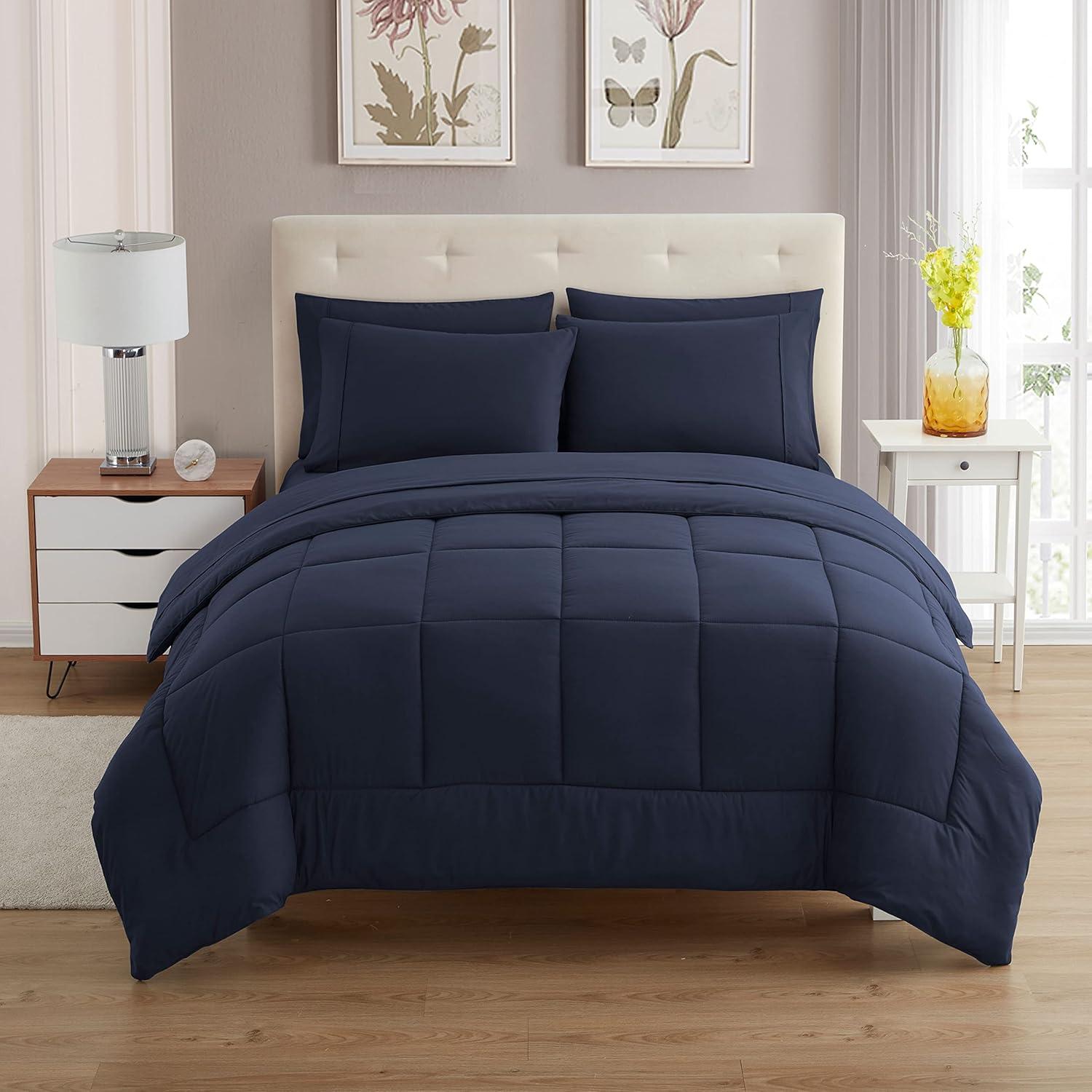 Luxury Alternative Solid Comforter and Sheet Set with Bonus Pillowcases