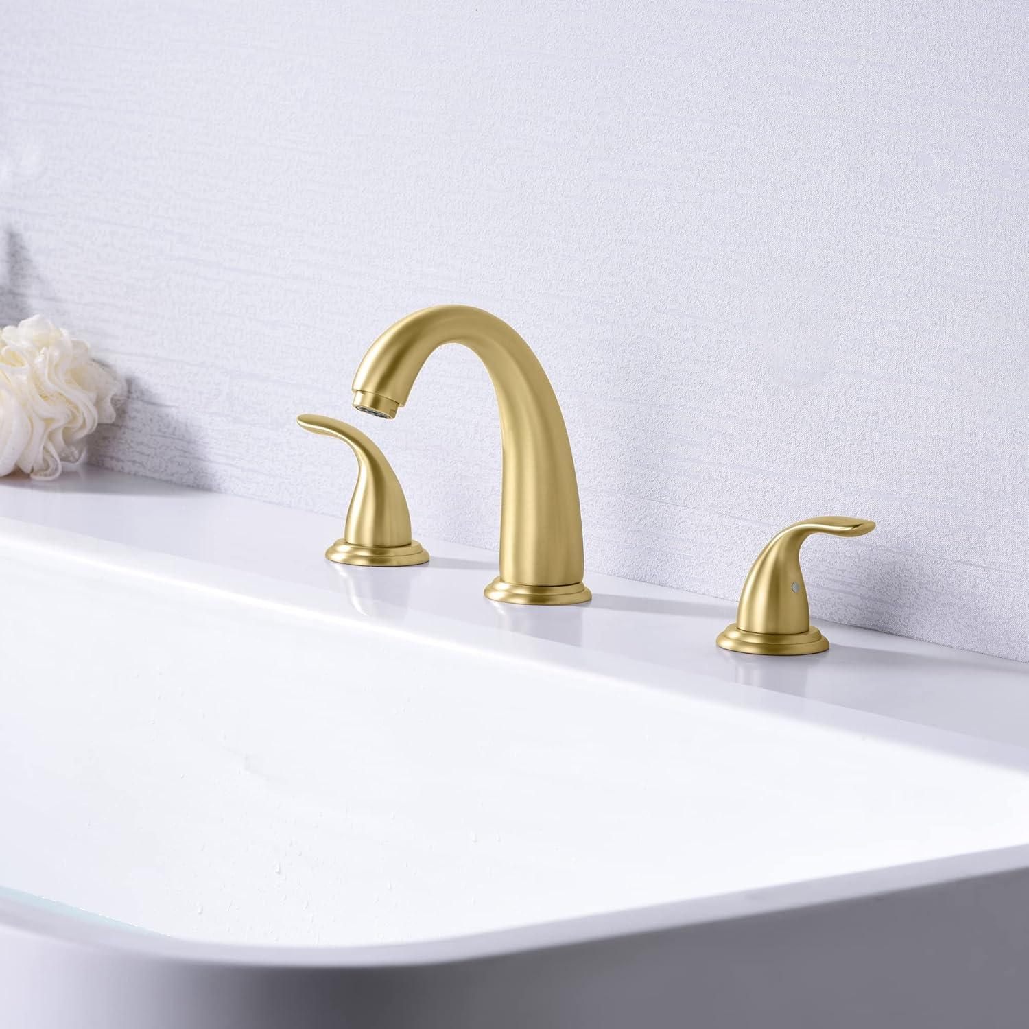 Sumerain 3 Hole Widespread Roman Tub Faucet Brushed Gold with with Brass Rough in Valve, High Flow