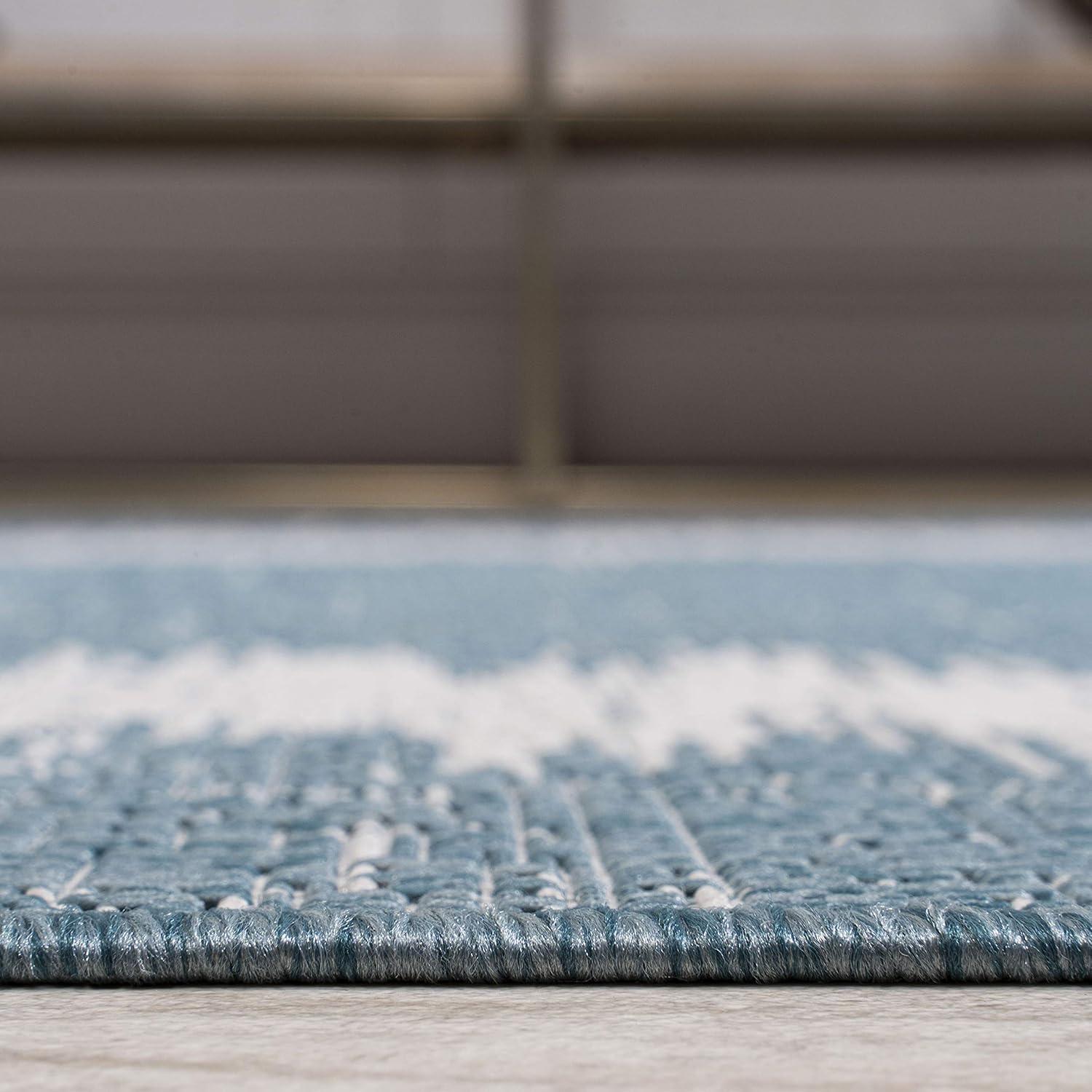 2'x10' Scandi Minimalist Border Indoor/Outdoor Runner Rug, Aqua - JONATHAN Y