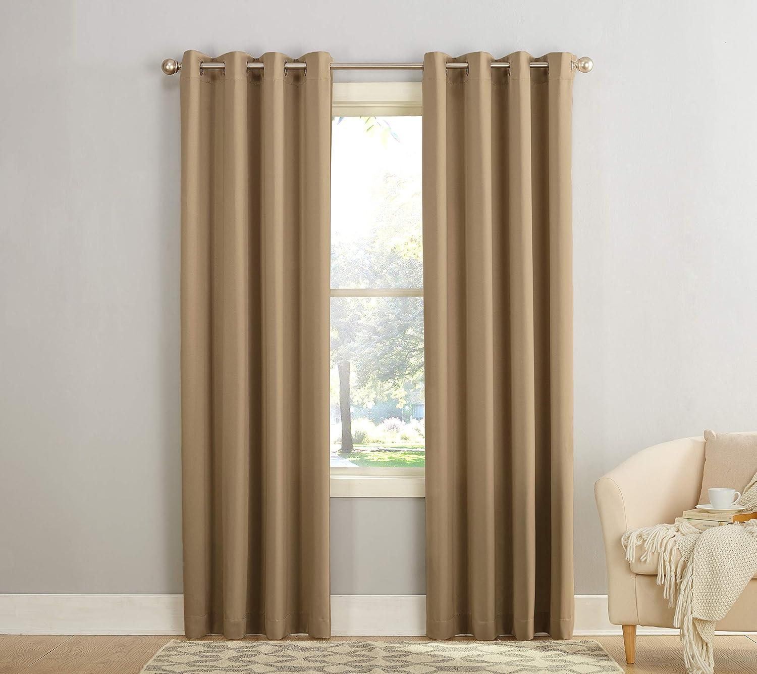 54"x84" Sun Zero Room Darkening Seymour Grommet Curtain Panel Taupe: Modern Faux Silk, Energy Efficient, Living Room
