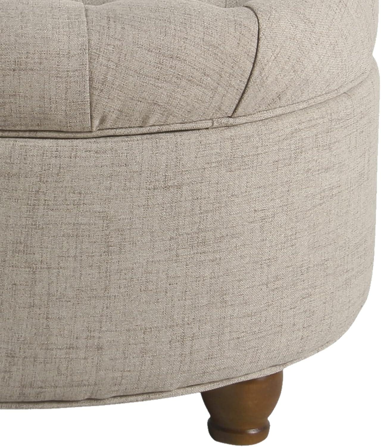 Benzara Otomana de Madera Tapizada en Tela con Almacenamiento con Tapa Elevable Capitoné, Beige-Color:Beige
