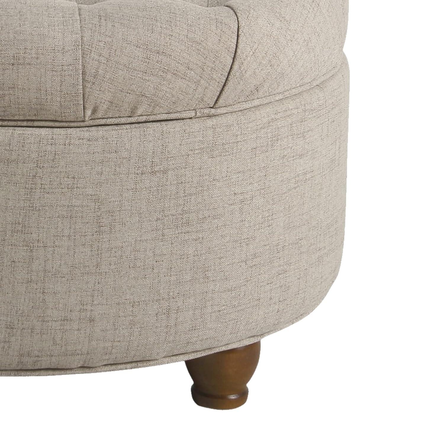 Benzara Otomana de Madera Tapizada en Tela con Almacenamiento con Tapa Elevable Capitoné, Beige-Color:Beige