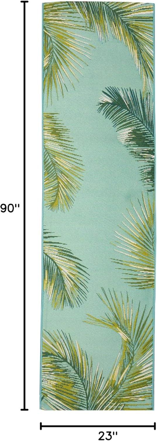 Liora Manne Marina Palm Border Indoor/Outdoor Rug Aqua 1'11" x 7'6"