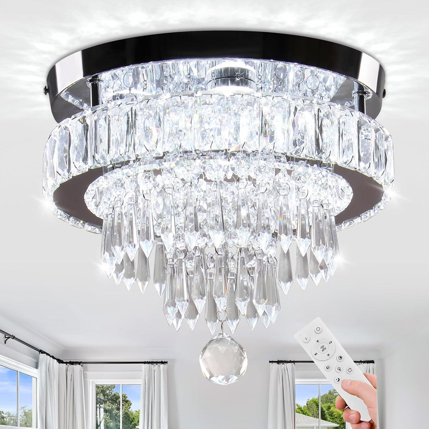 House of Hampton® House of Hampton® 11.8" Crystal Chandeliers Modern Crystal Ceiling Light LED Chandeliers Semi Flush Mount Chandelier Light for Bedrooms Dining Living Room Hallway (6500K Cool White Light)