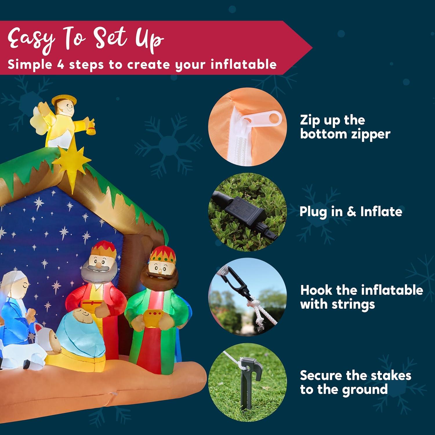 Joiedomi 8 FT Long Christmas Inflatables Nativity Scene, Christmas Blow Up Nativity Set with Build-in LEDs for Xmas Party Yard Outdoor Indoor Garden Lawn Décor