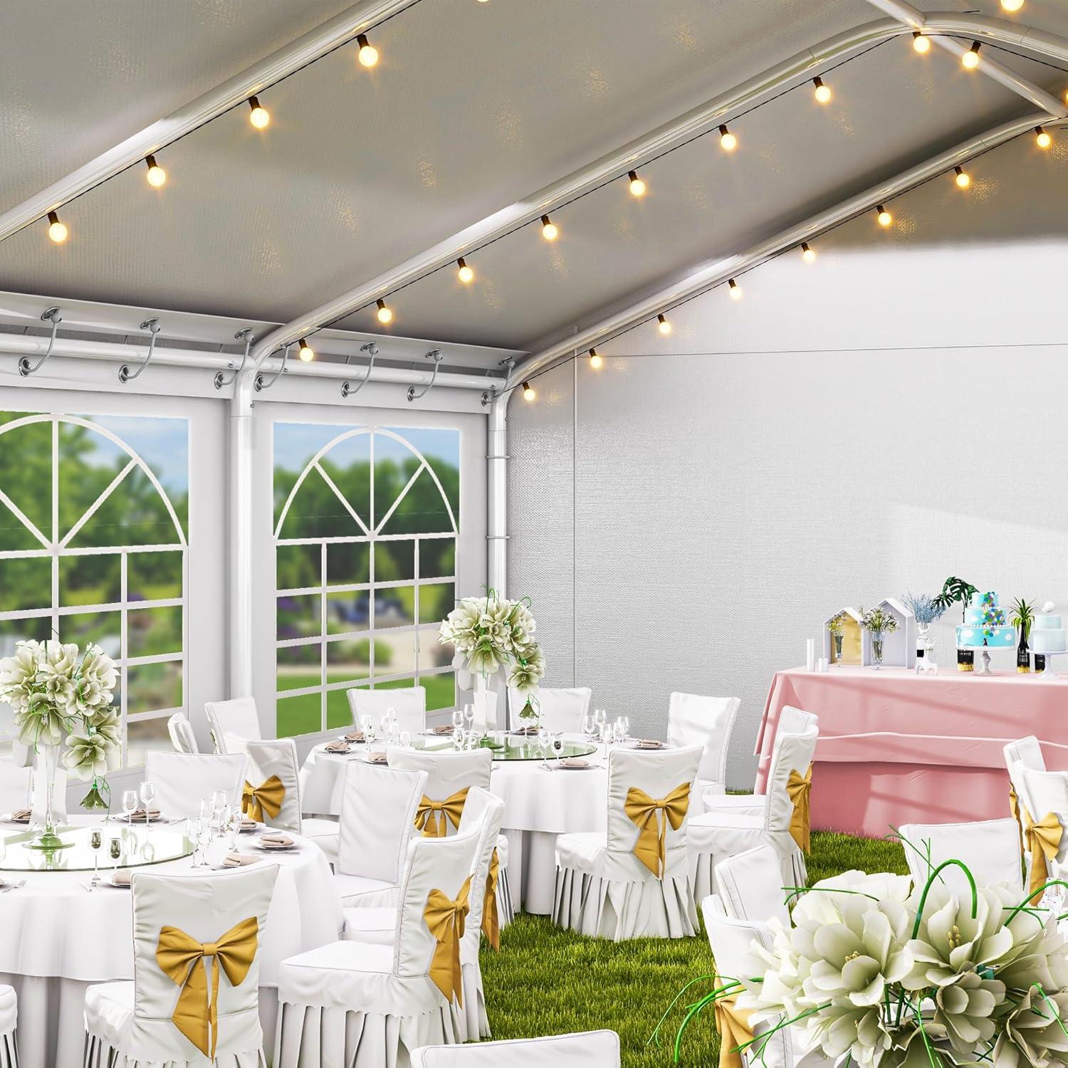 Dextrus 16x32FT Party Tent Heavy Duty PVC Wedding Event Shelters White Upgraded Galvanized Ripple Canopy with Large Roof Removable Sidewalls & 3 Storage Bags 600D Oxford Commercial