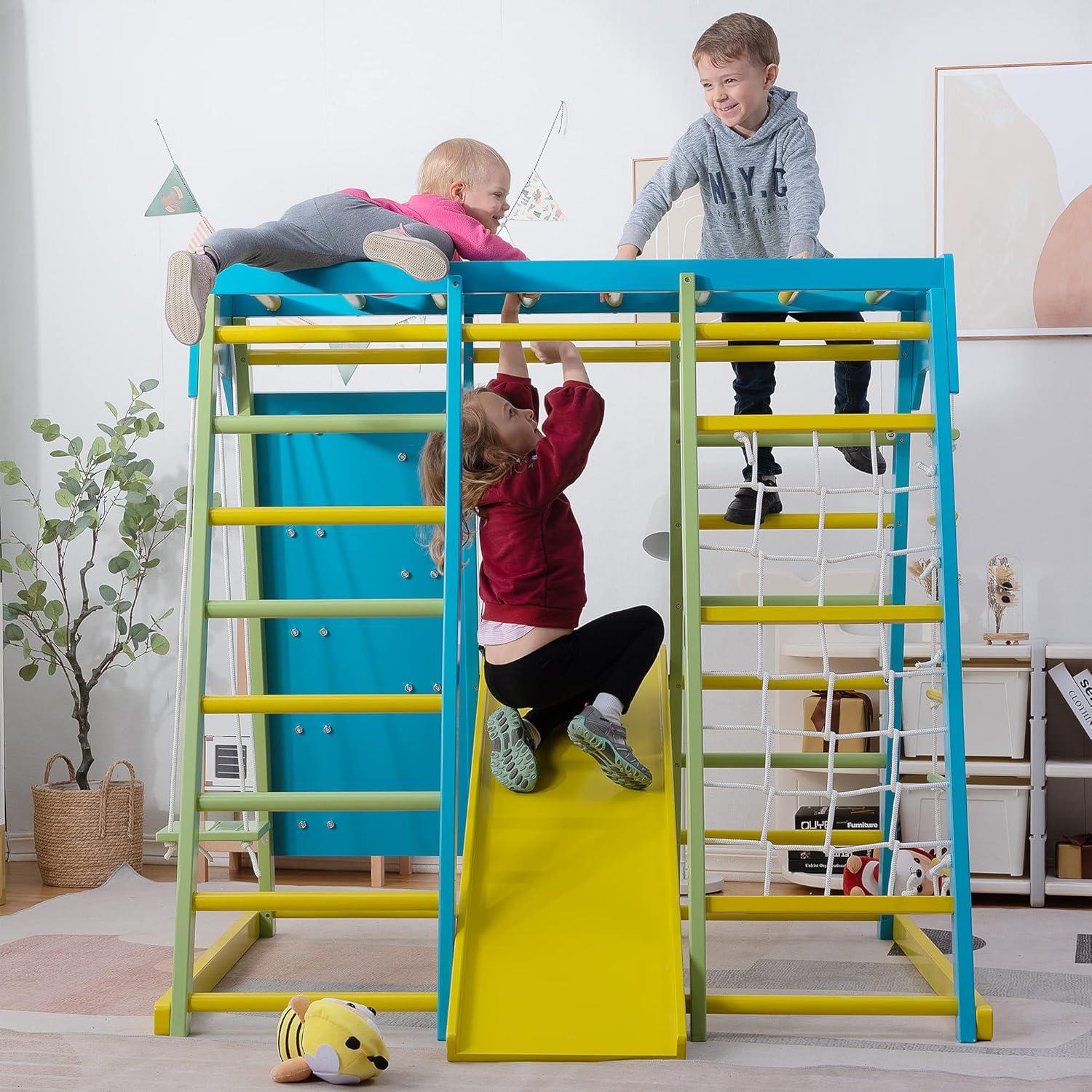 Avenlur Indoor, Gym & Playground Real Wooden Climber with Rock Climb Wall, Rope Climbing, Monkey Bars and Ladder