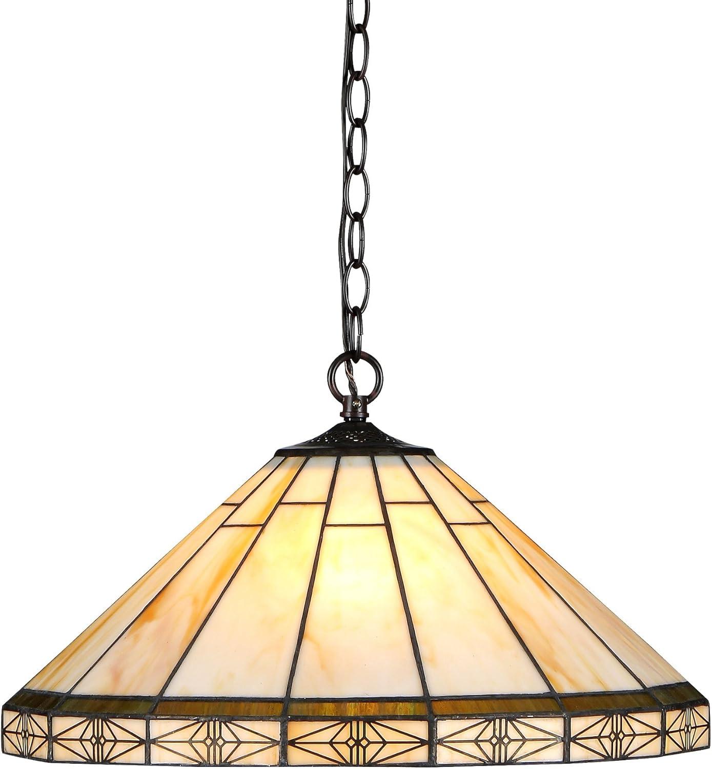 Belle Bronze Stained Glass 2-Light Ceiling Pendant