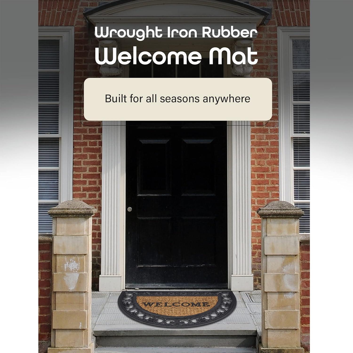 Bloomsbury Market Aeries Recycled Rubber Door Mats, Non-Slip/Skid Rubber Backing, 18" W X 30" L, Rectangle, Welcome Scrolls