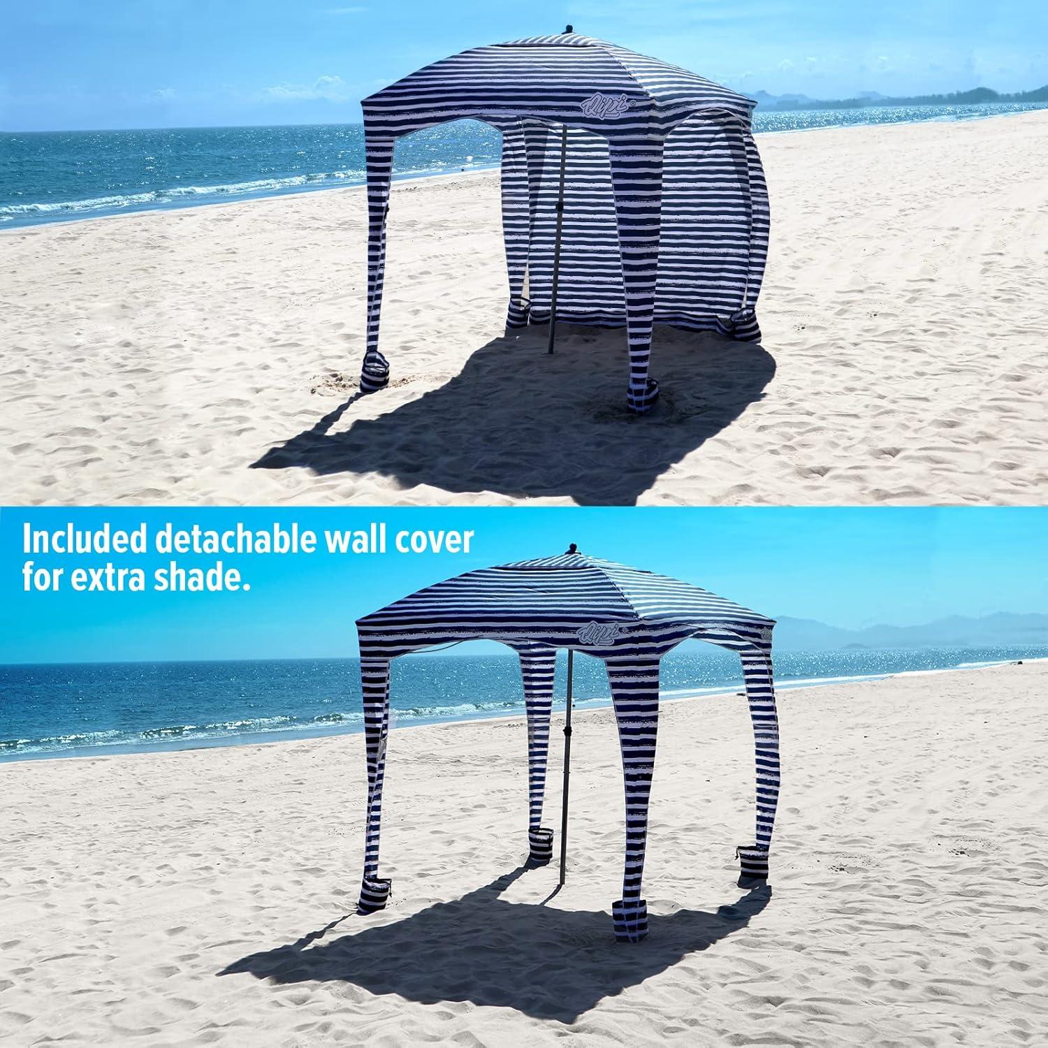 Navy and White Striped Portable Beach Cabana with UV Protection