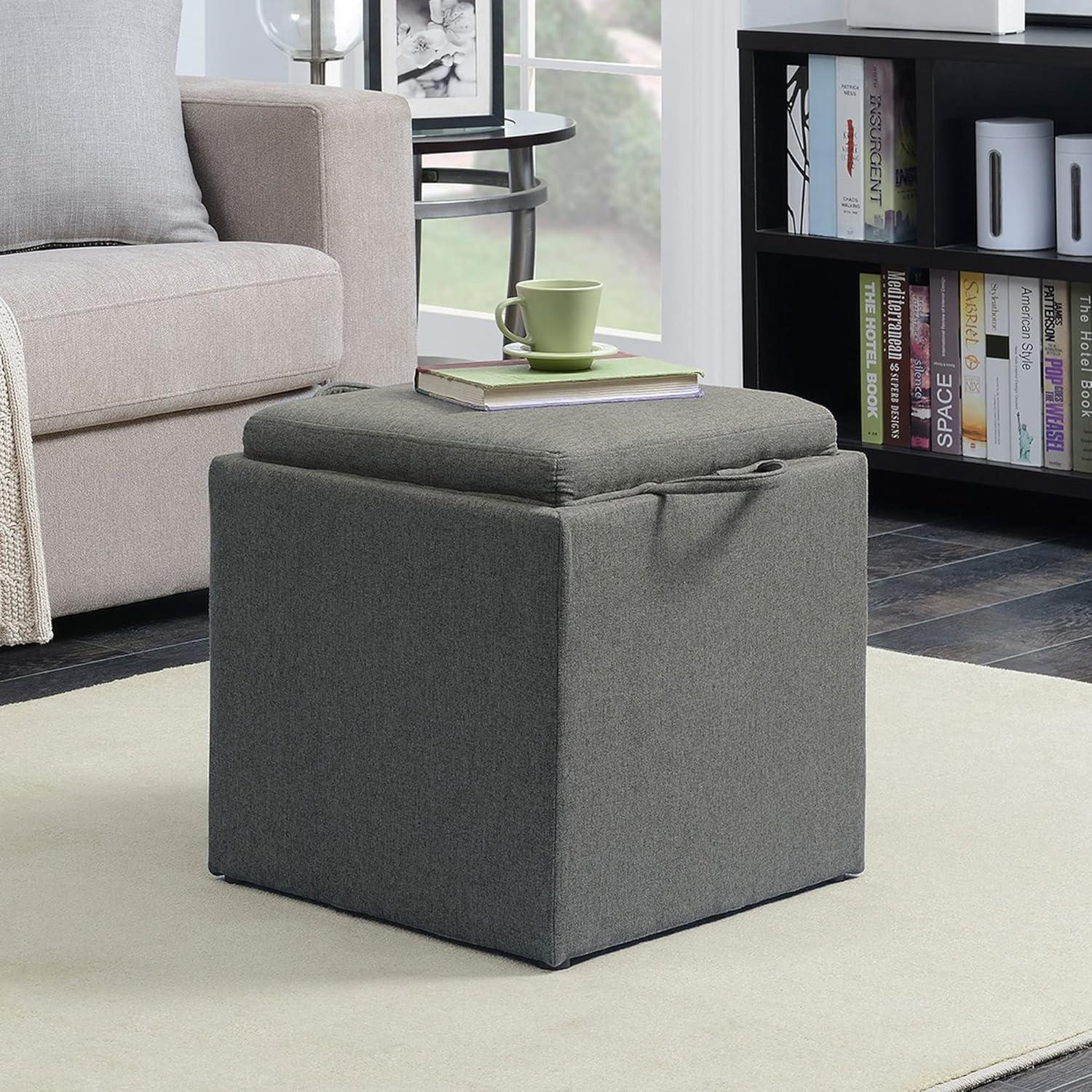 Park Avenue Soft Gray 18" Ottoman with Reversible Tray and Footstool