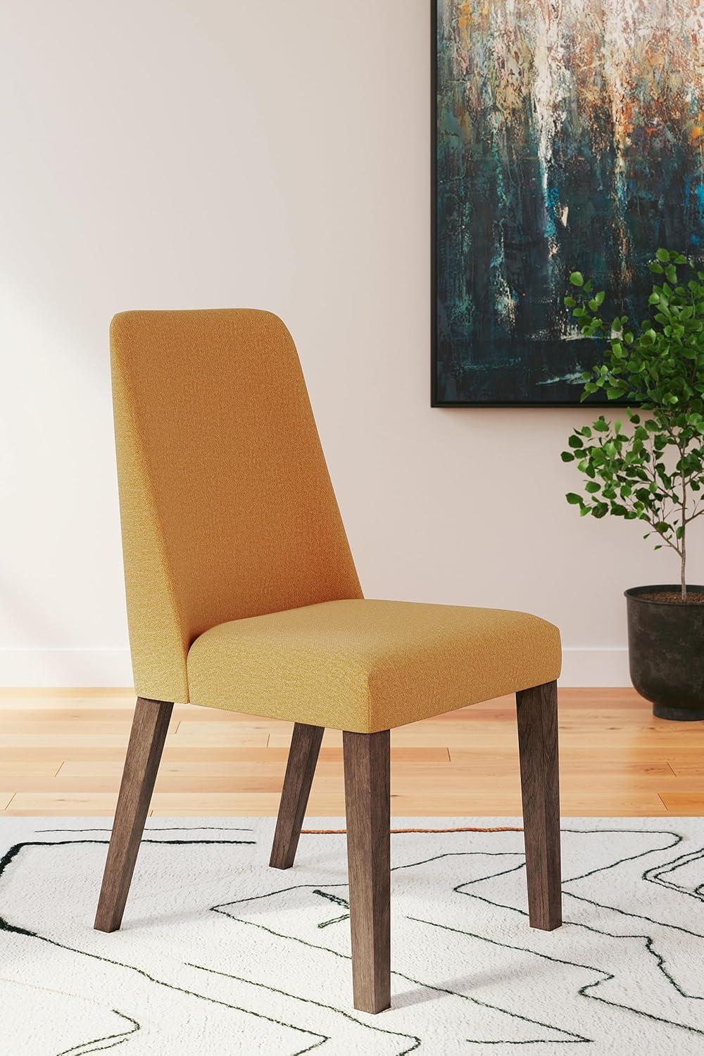 Mustard Yellow and Brown Upholstered Wood Side Chair Set