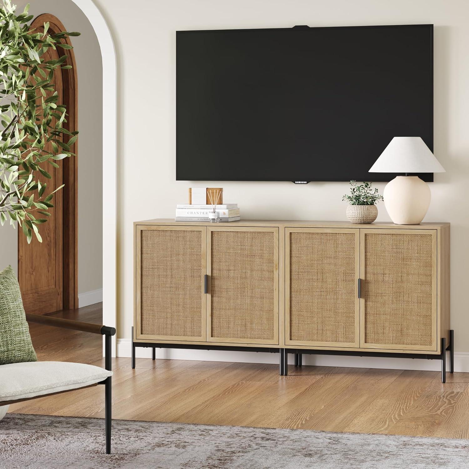 Nathan James Set of 2 Andrew Rattan Storage Cabinet Light Oak