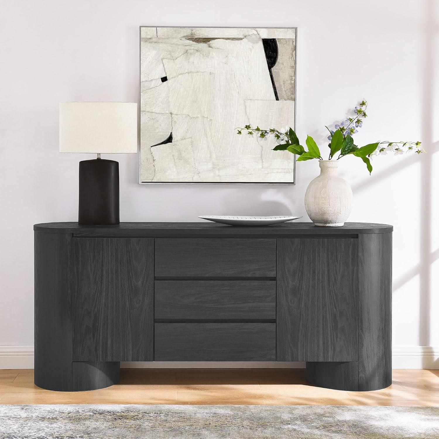 Modway Duval 71" Rounded Sideboard Storage Cabinet in Black