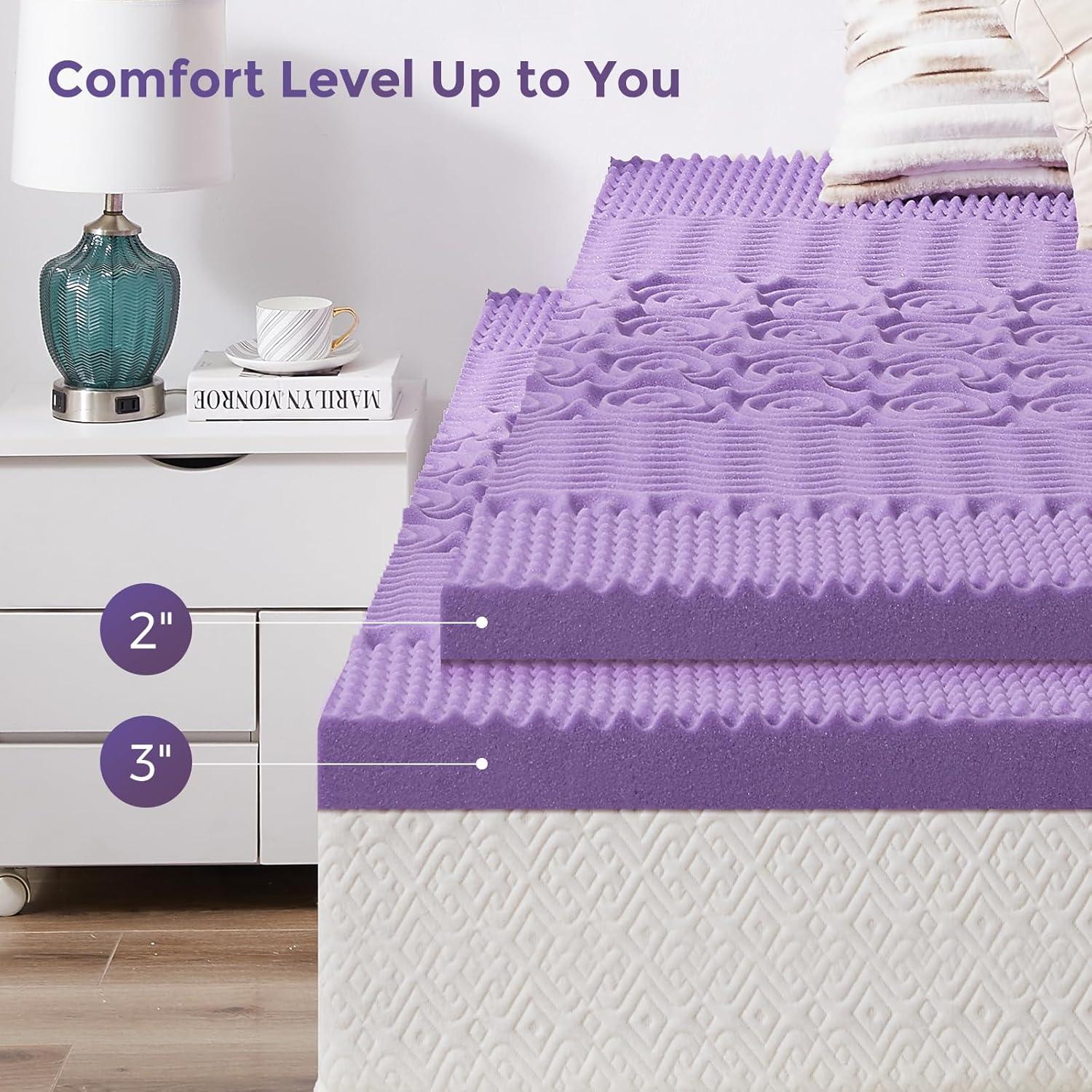 3 inches Queen Size Gel Memory Foam Mattress Topper with Washable Cover,Pressure Relief for Back Pain