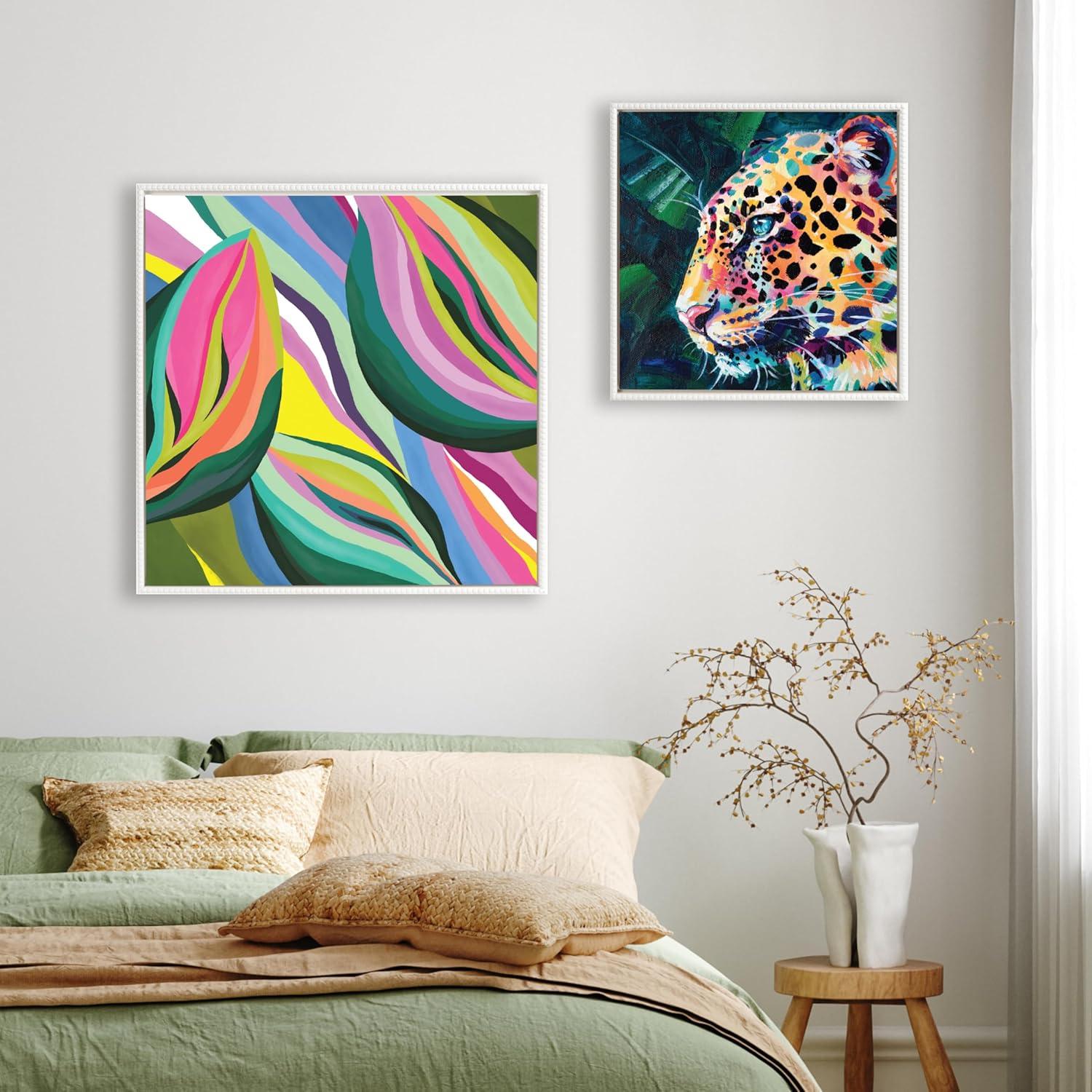 30"x30" Sylvie Beaded Abstract Colorful Leaves Framed Canvas by Carey Copeland White - Kate & Laurel All Things Decor