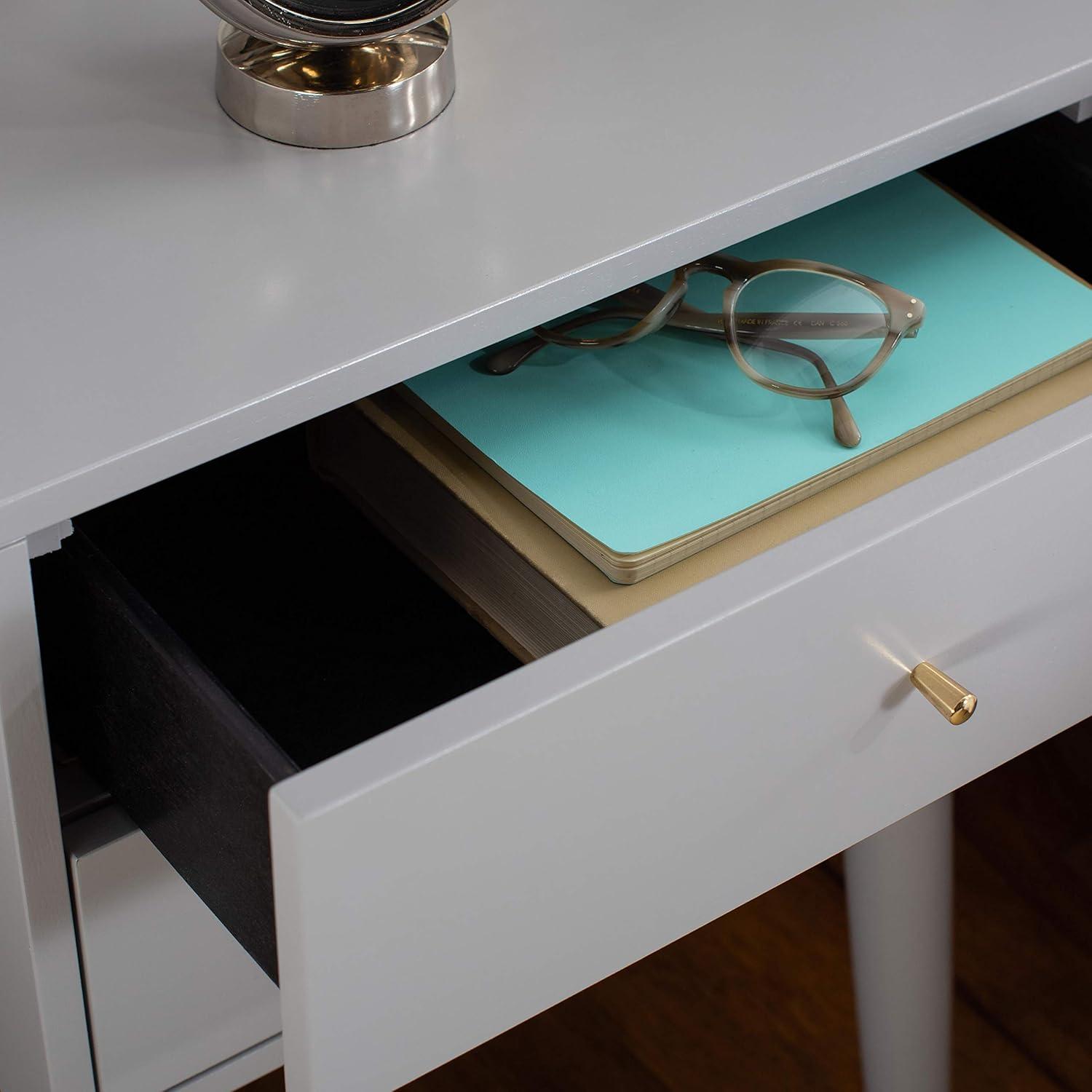 Retro Grey and Gold 2-Drawer 26" Nightstand with Metallic Accents