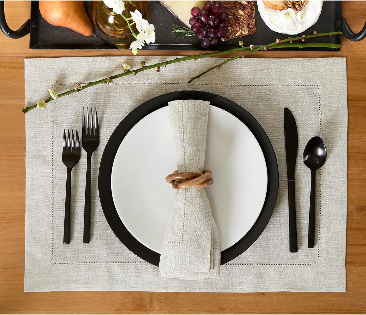 Solino Home 100% Pure Linen Hemstitch Placemats - Classic Hemstitch (Set of 4)