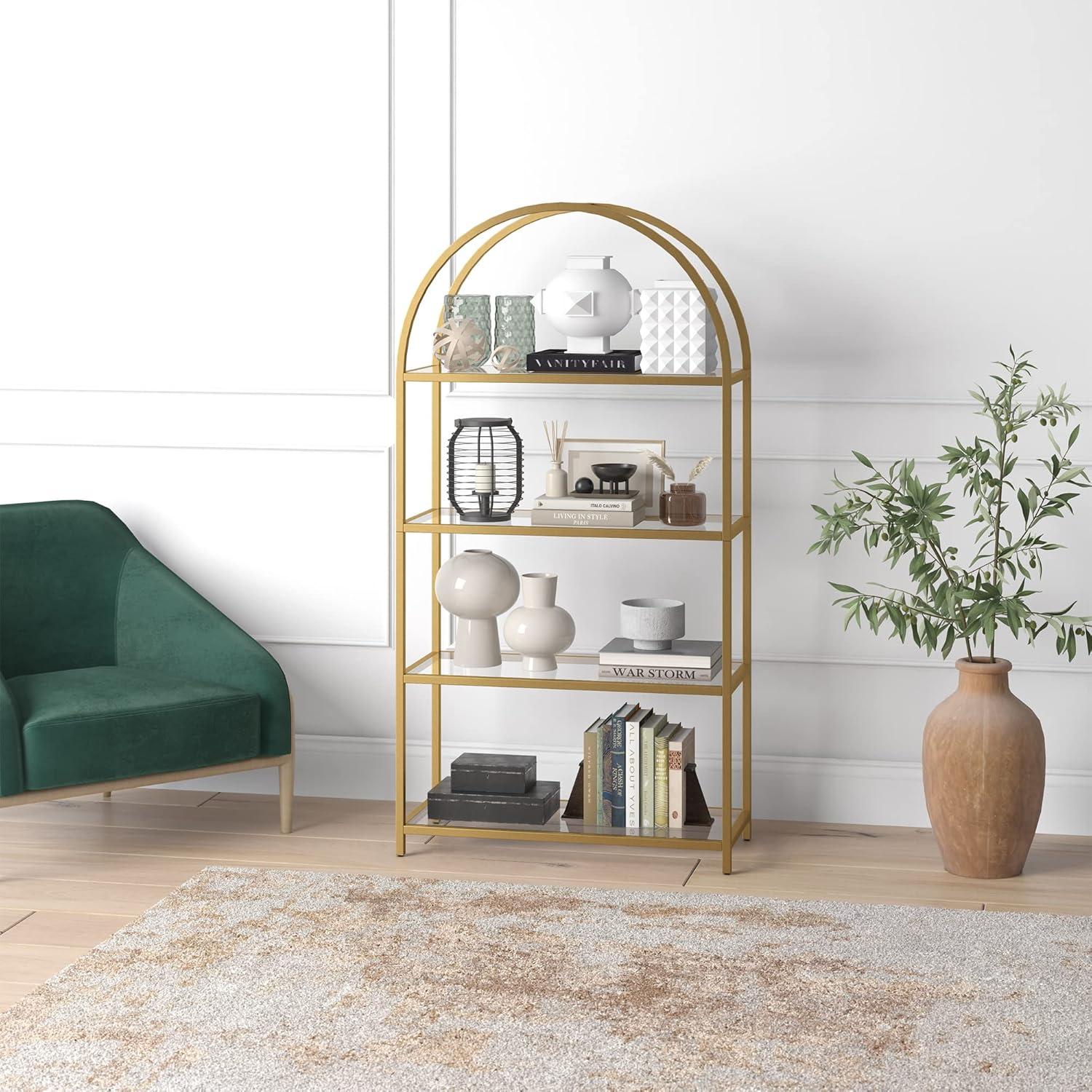 Evelyn&Zoe Garrett 62" Tall Rectangular Bookcase, Brass