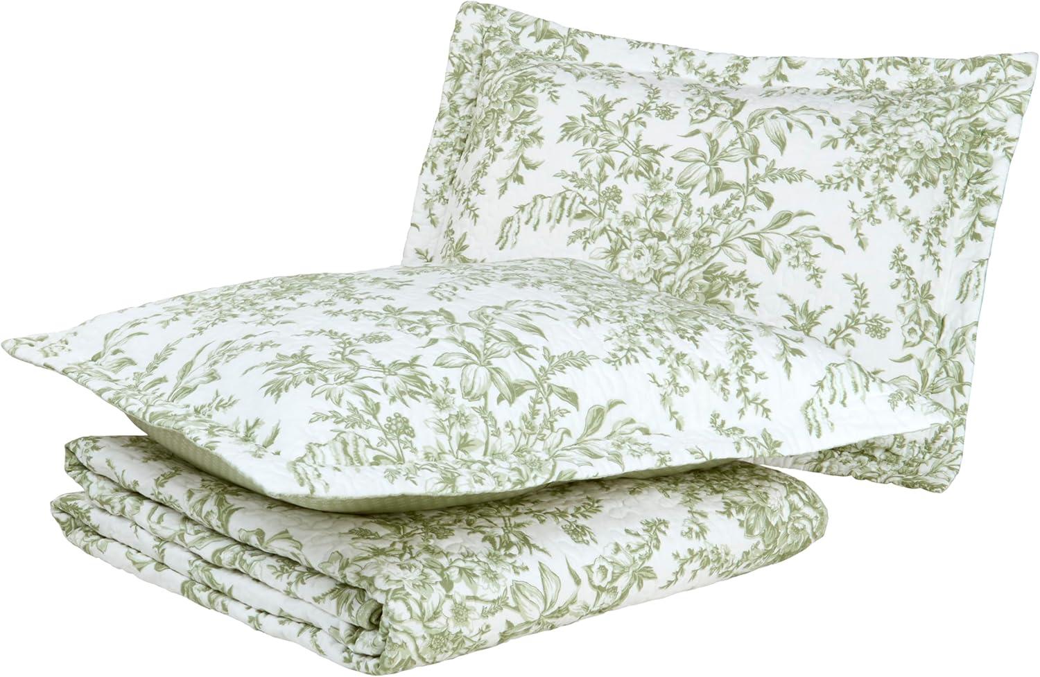 Bedford Cotton Quilt & Sham Set Green - Laura Ashley