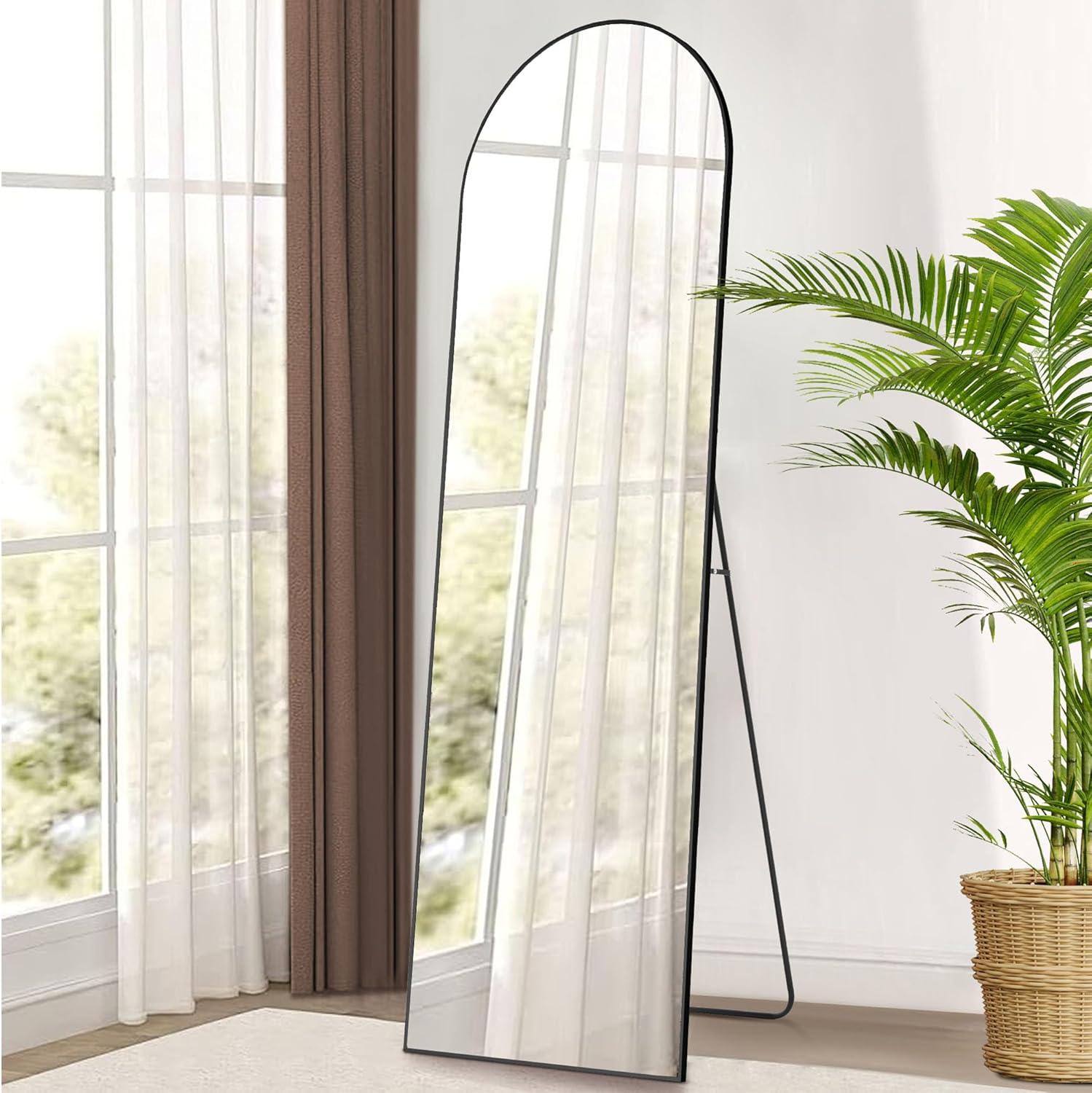 Arched Black Aluminum Full Length Floor Mirror 64" x 21"