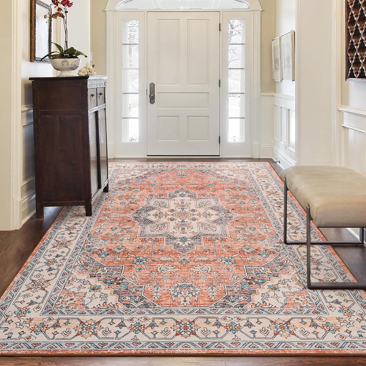 Nuloom Zara Medallion 4x6 Indoor Area Rug for Living Room Bedroom Dining Room Kitchen, Rust/Blue