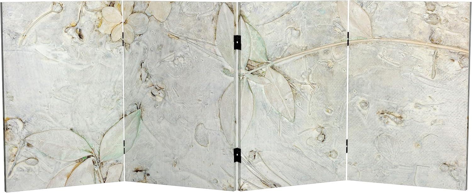 Red Lantern 2 ft. Short Double Sided Ivory Flowers Canvas Folding Screen 4 Panel Freestanding Partition and Separator for Modern and Contemporary Bedroom, Home Office, Studio, Dorm, Apartment