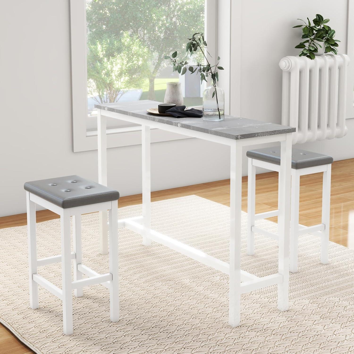 Costway Set of 2 Rubber Wood Bar Stools 24" Counter Height Stool with Padded Seat, Footrest Brown & Black/Gray & White