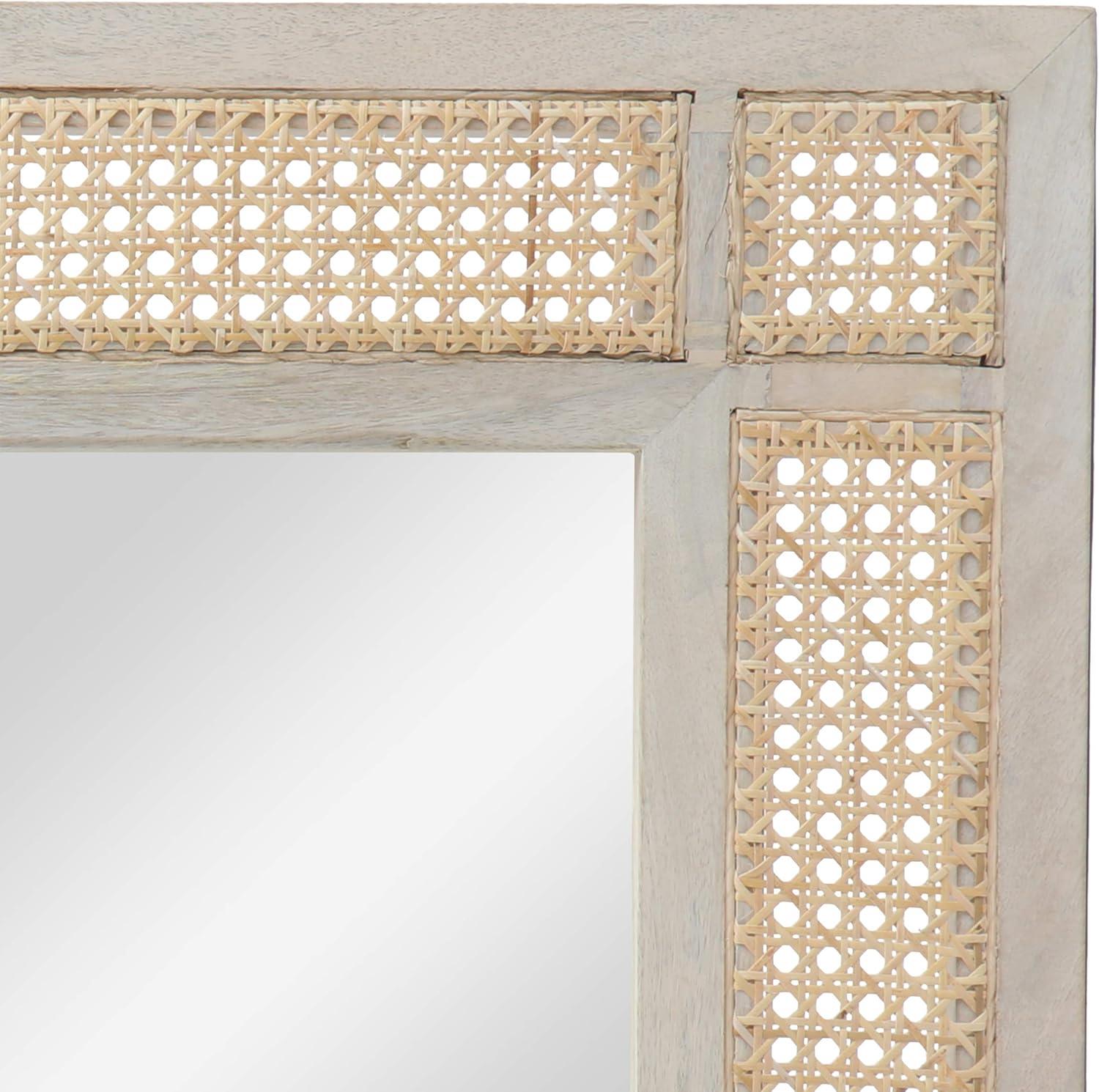 Boho Chic Handcrafted Mango Wood and Rattan Wall Mirror